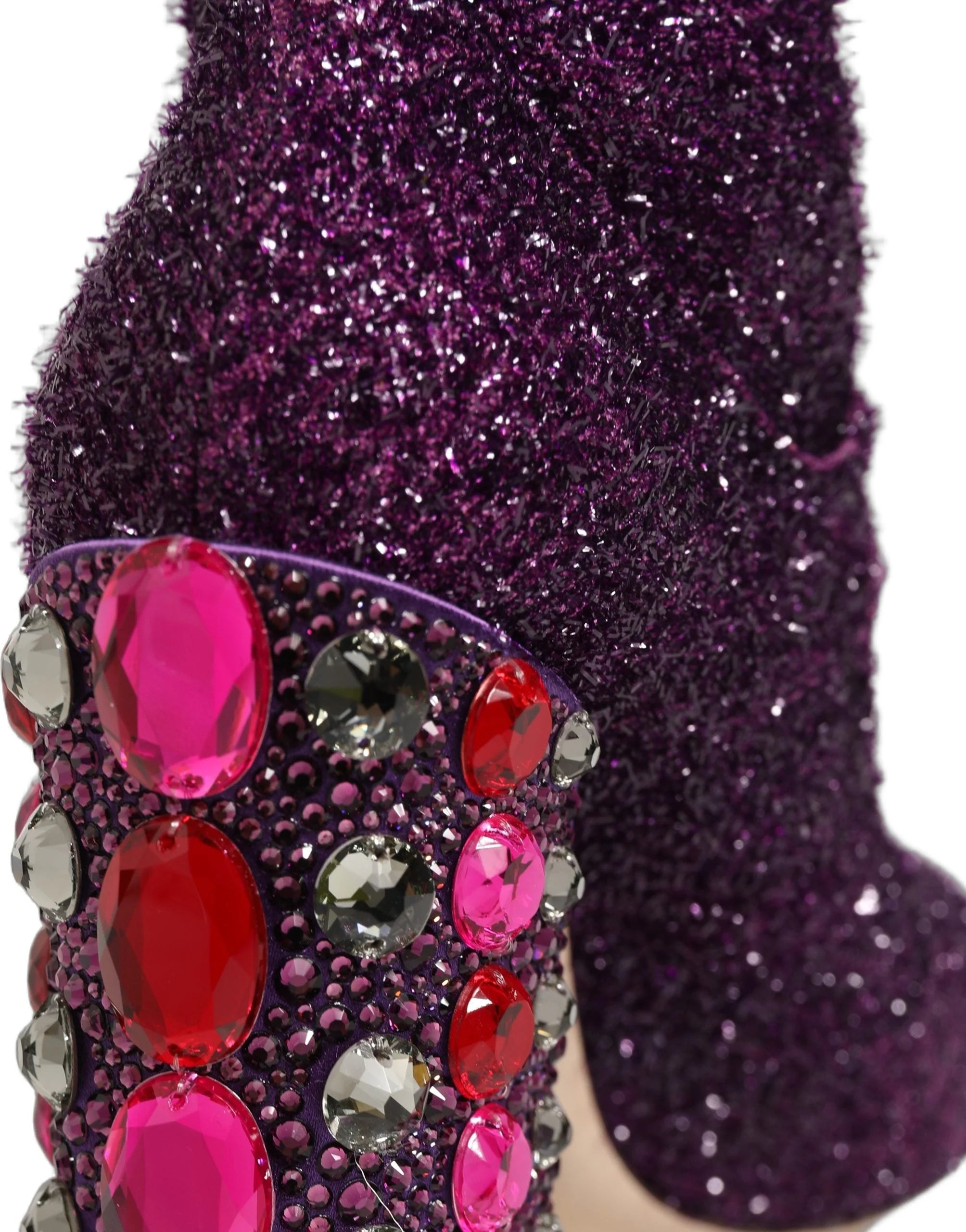 Dolce & Gabbana Purple Crystal Lurex Fantasy High Boots Shoes - EU38/US7.5
