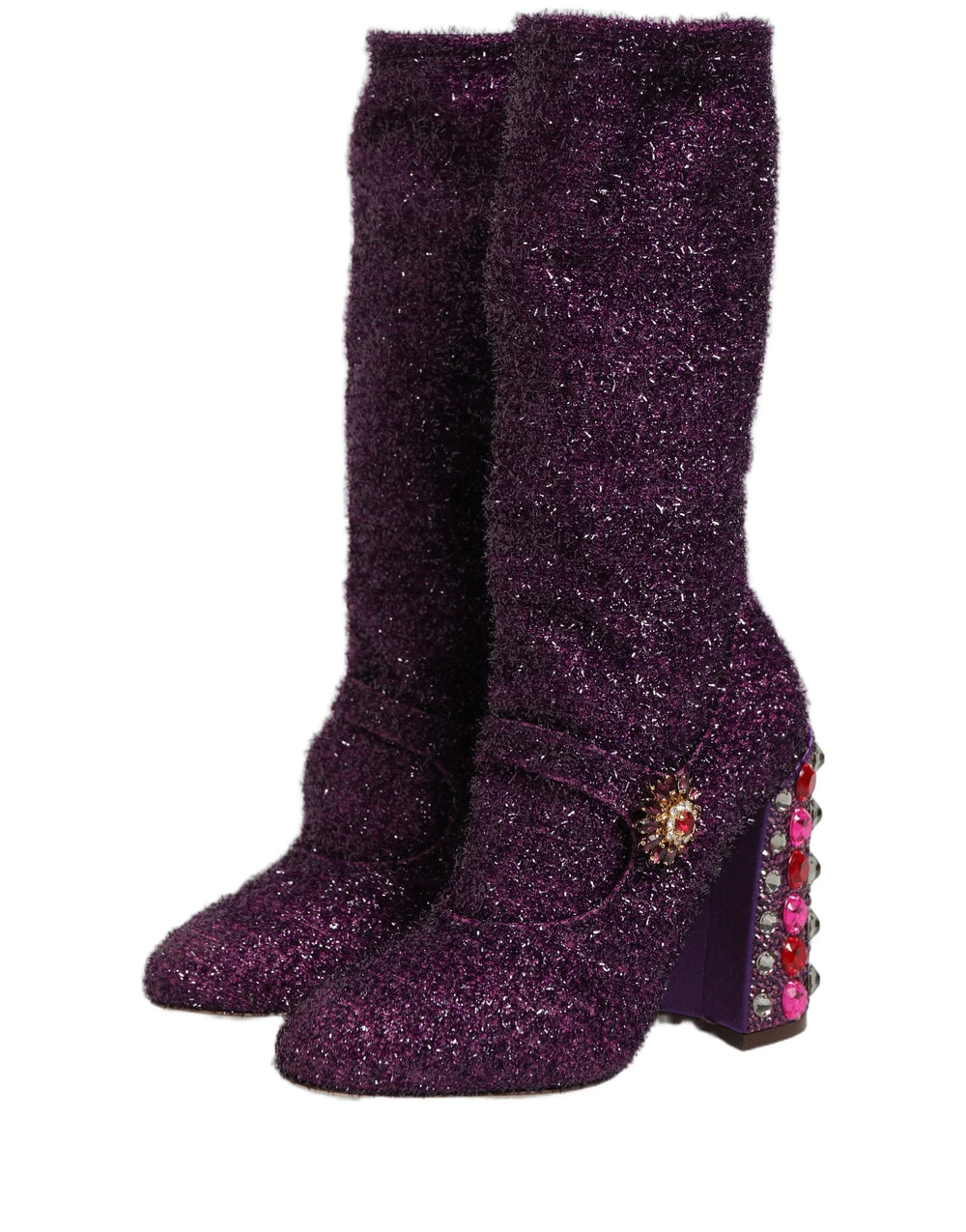 Dolce & Gabbana Purple Crystal Lurex Fantasy High Boots Shoes - EU38/US7.5