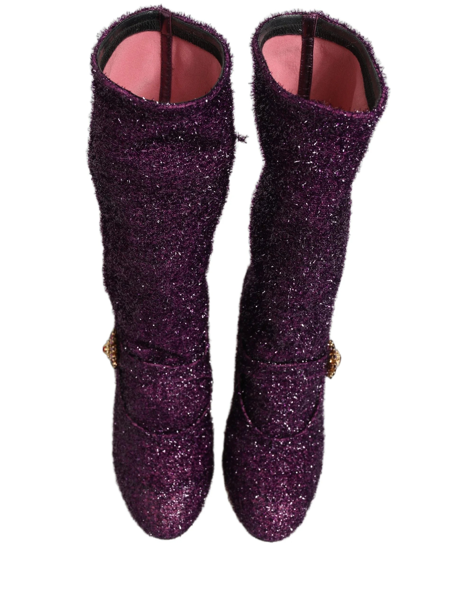 Dolce & Gabbana Purple Crystal Lurex Fantasy High Boots Shoes - EU38/US7.5