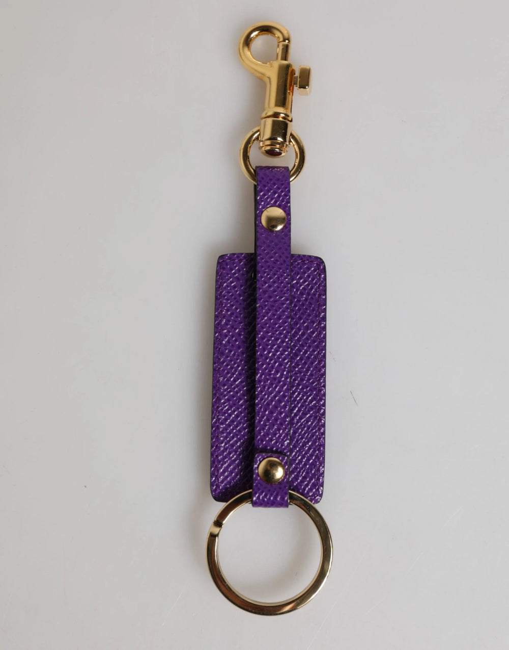 Dolce & Gabbana Purple DG Logo Leather Gold Tone Metal Keyring Keychain - Keychains