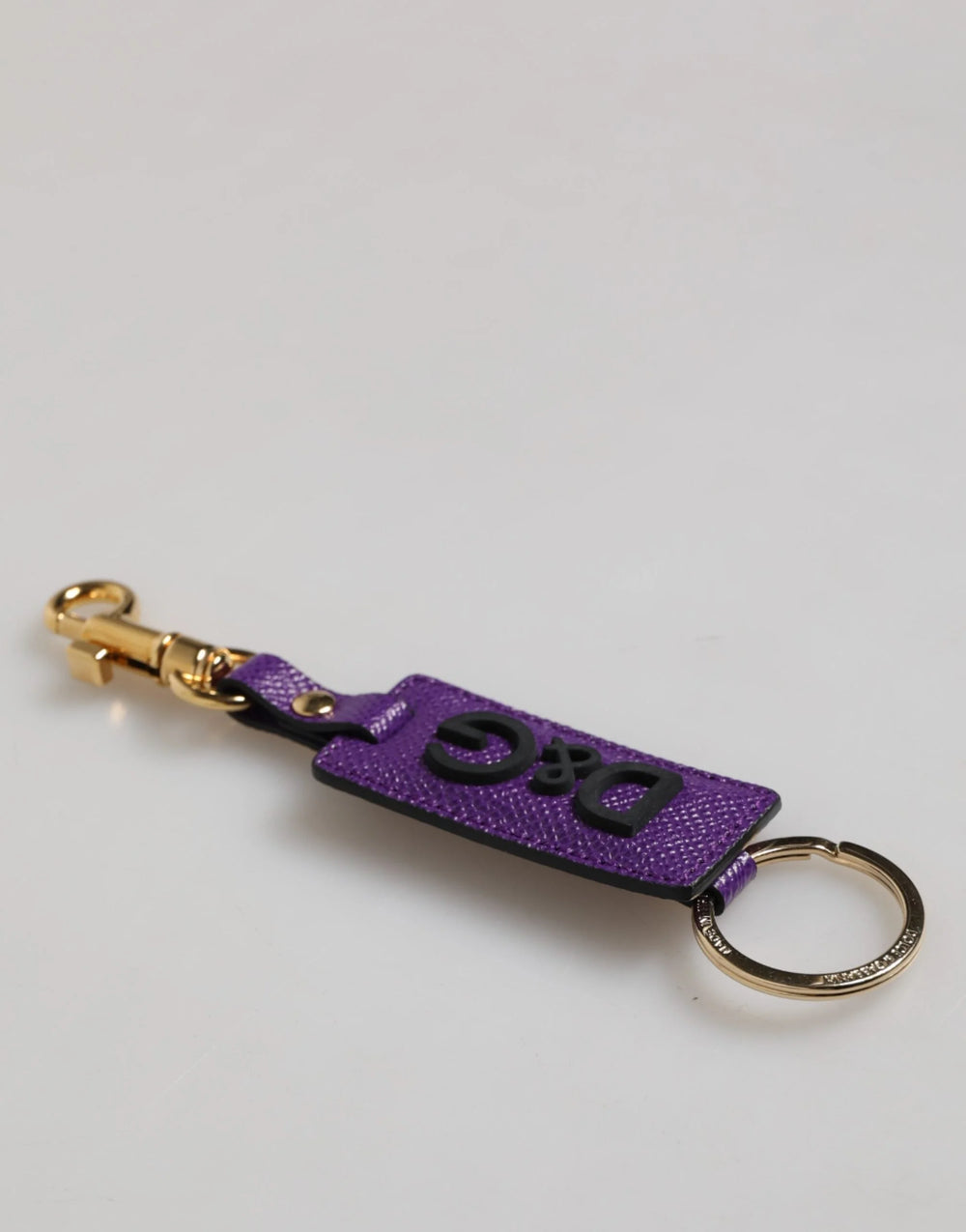 Dolce & Gabbana Purple DG Logo Leather Gold Tone Metal Keyring Keychain - Keychains