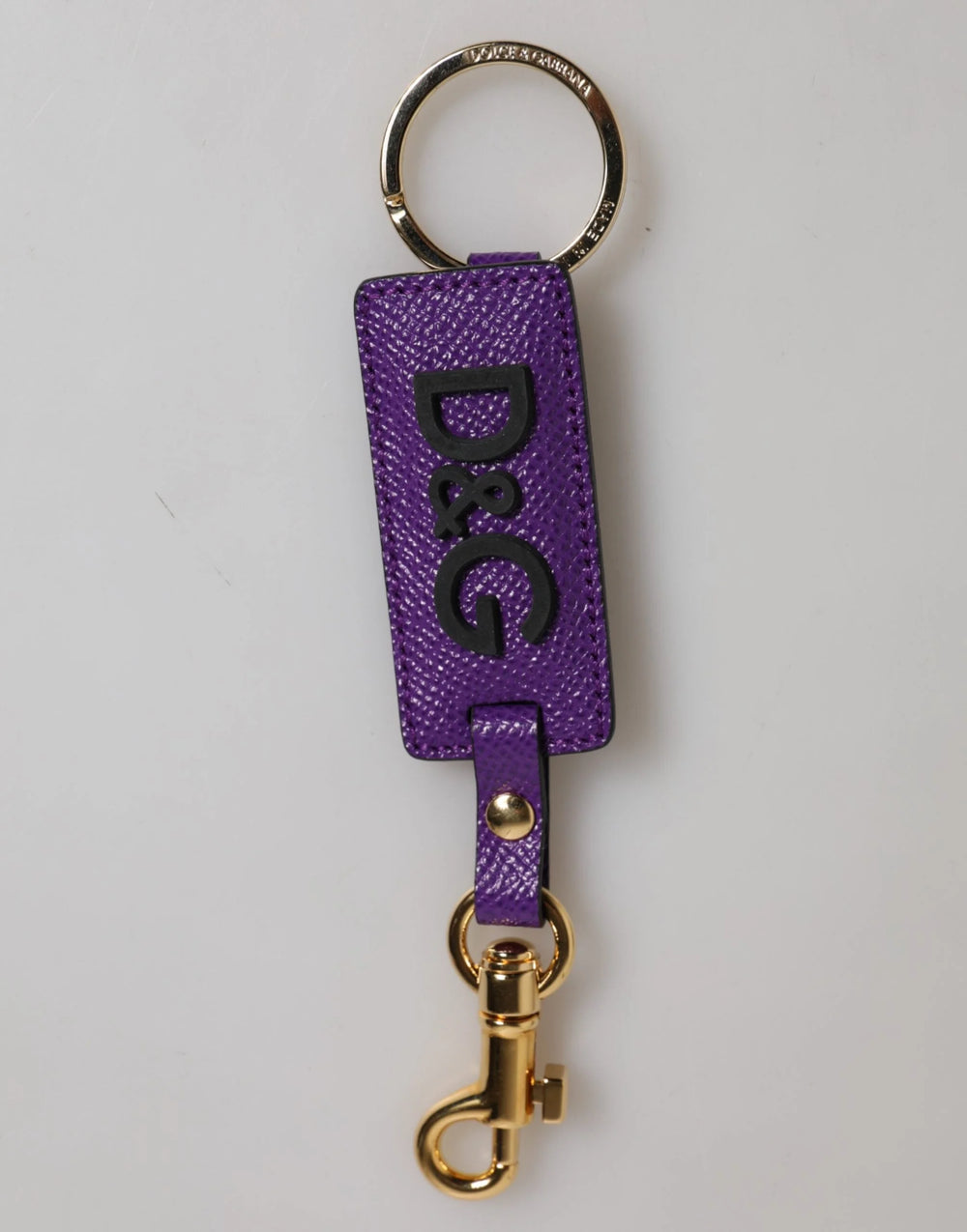 Dolce & Gabbana Purple DG Logo Leather Gold Tone Metal Keyring Keychain - Keychains