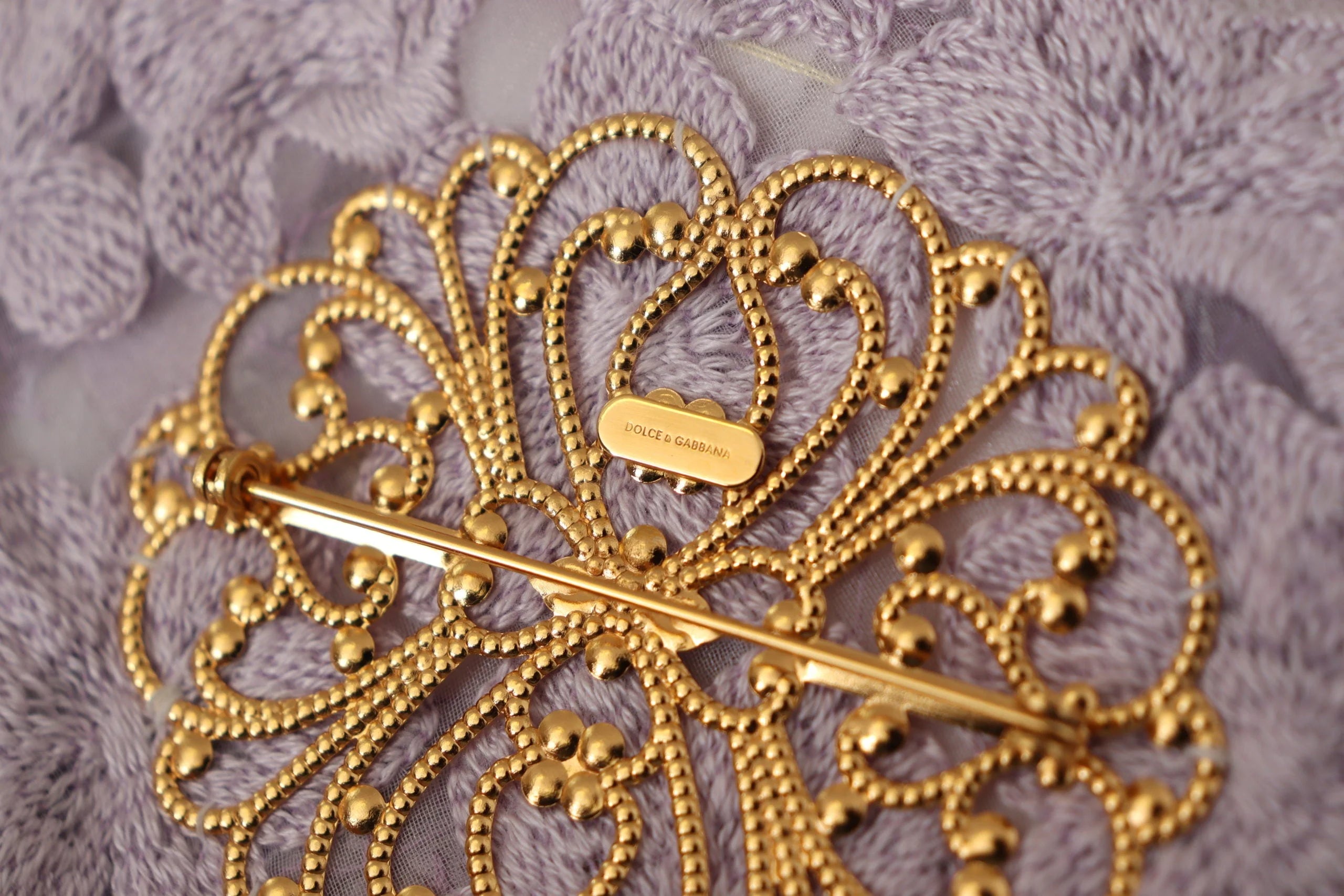 Dolce & Gabbana Purple Floral Gold Tone Brass Women Brooch - Brooches & Lapel Pins