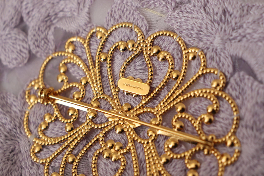 Dolce & Gabbana Purple Floral Gold Tone Brass Women Brooch - Brooches & Lapel Pins