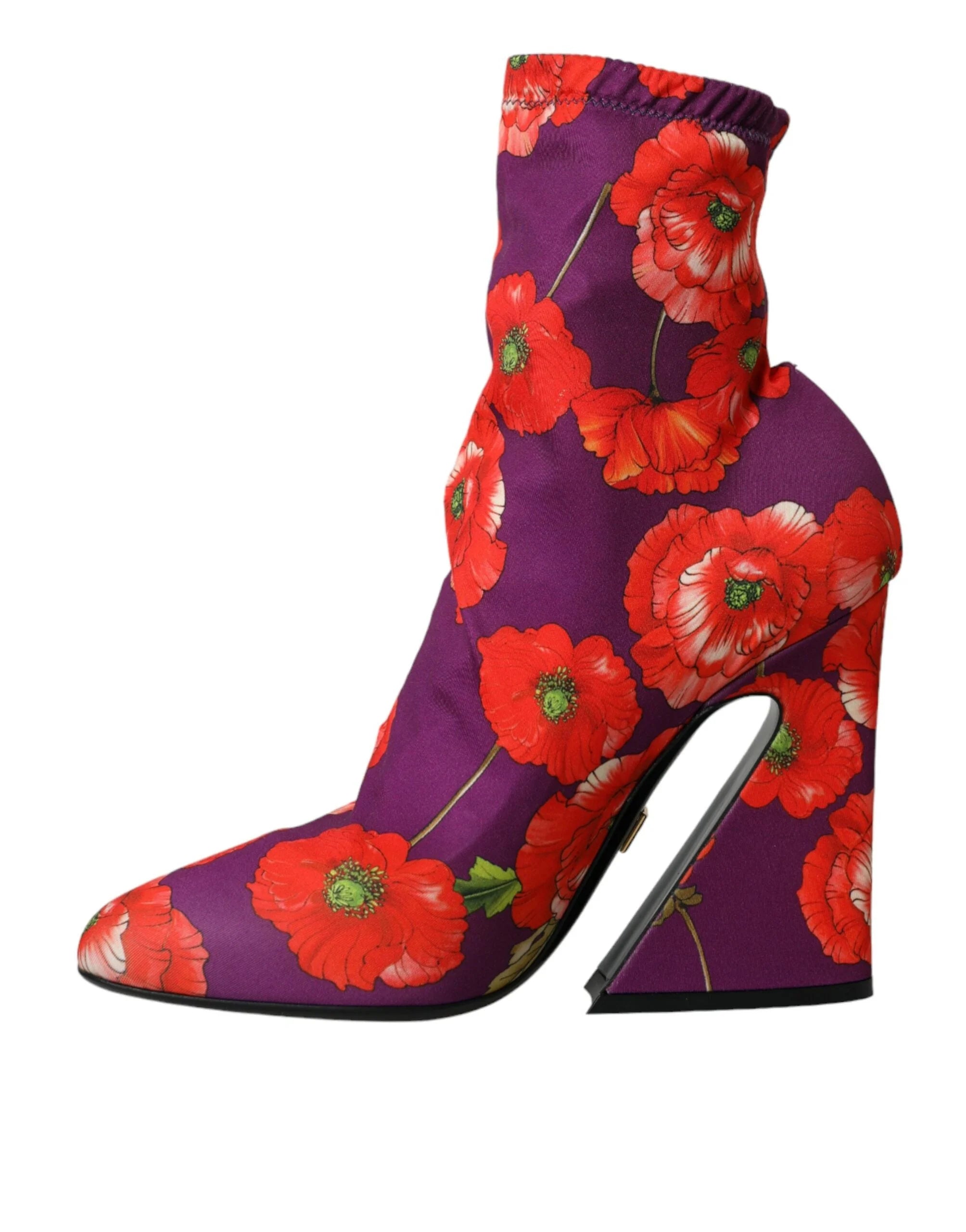 Dolce & Gabbana Purple Floral Jersey Stretch Boots Shoes - EU39/US8.5 - Boots