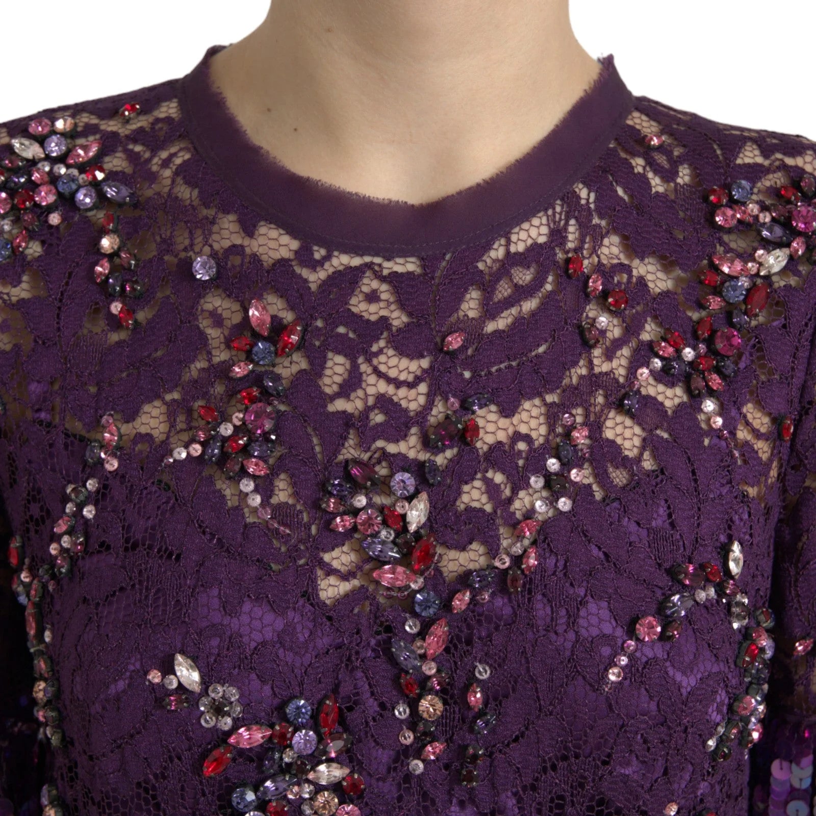 Dolce & Gabbana Purple floral lace crystal embedded dress - IT42|M - Dresses