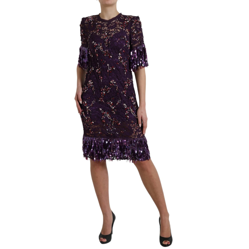 Dolce & Gabbana Purple floral lace crystal embedded dress - IT42|M - Dresses