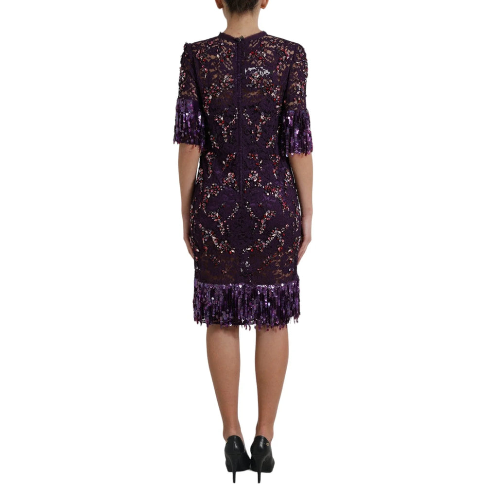 Dolce & Gabbana Purple floral lace crystal embedded dress - IT42|M - Dresses