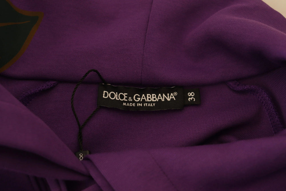 Dolce & Gabbana Purple Floral Print Pullover Cotton Sweater - IT38|XS - Sweatshirts