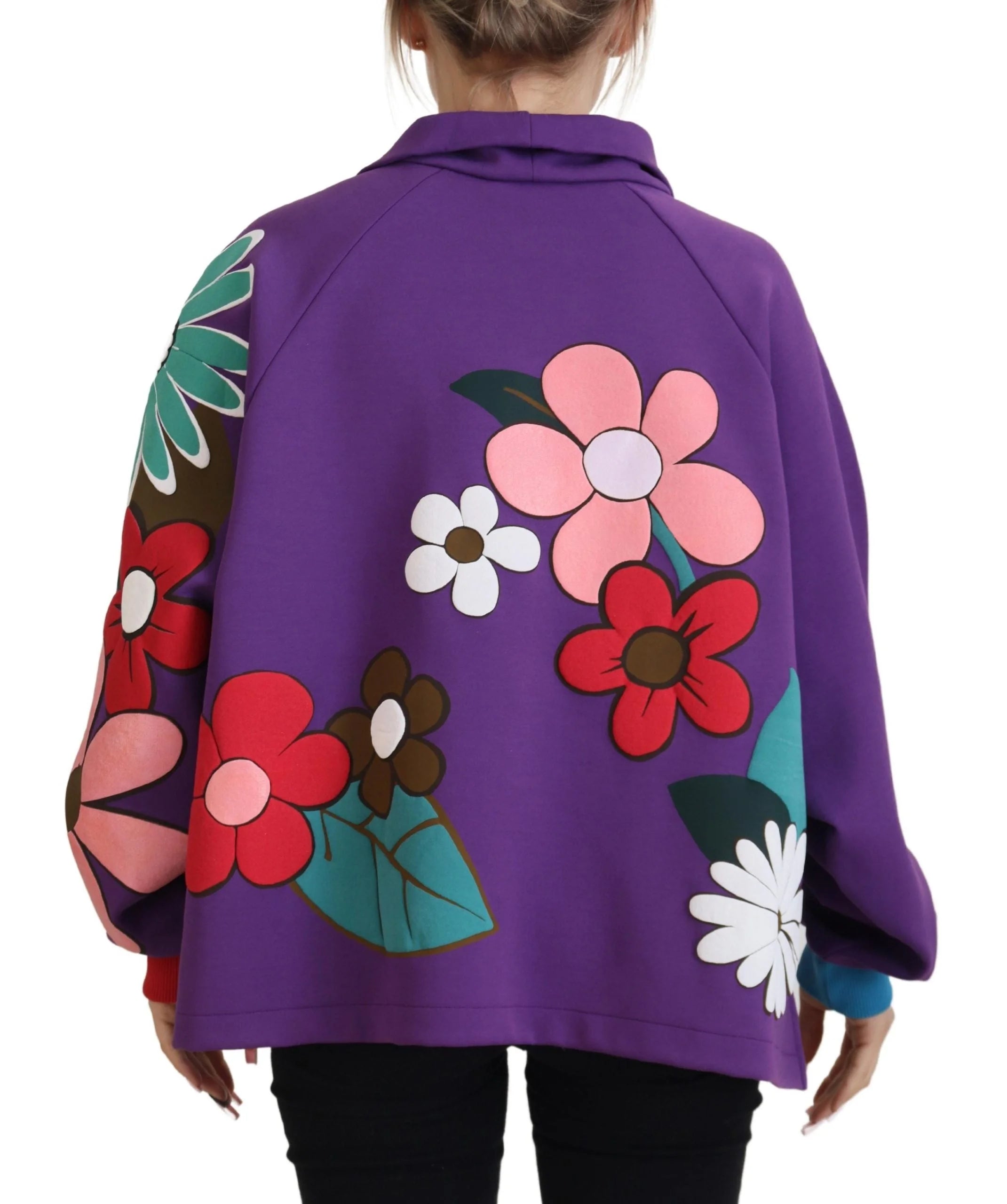 Dolce & Gabbana Purple Floral Print Pullover Cotton Sweater - IT38|XS - Sweatshirts