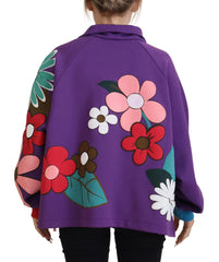 Dolce & Gabbana Purple Floral Print Pullover Cotton Sweater - IT38|XS - Sweatshirts