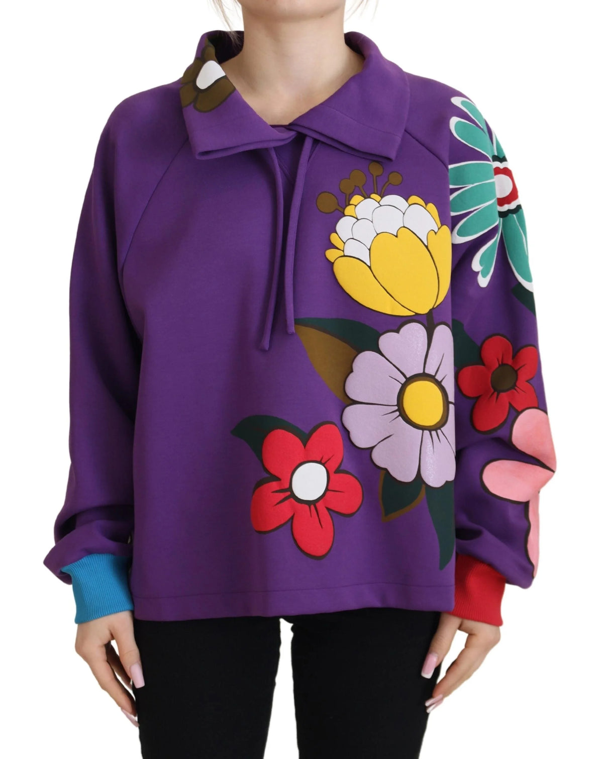Dolce & Gabbana Purple Floral Print Pullover Cotton Sweater - IT38|XS - Sweatshirts