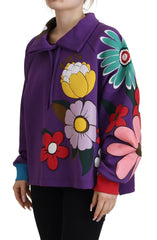 Dolce & Gabbana Purple Floral Print Pullover Cotton Sweater - IT38|XS - Sweatshirts