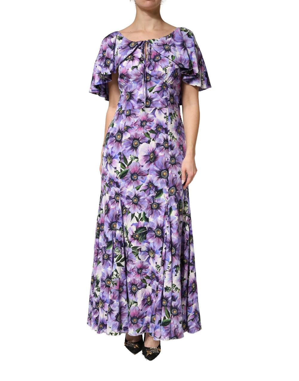 Dolce & Gabbana Purple Floral Silk Stretch Elegant Gown Dress - IT46|XL