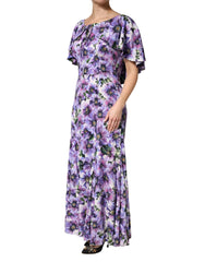 Dolce & Gabbana Purple Floral Silk Stretch Elegant Gown Dress - IT46|XL