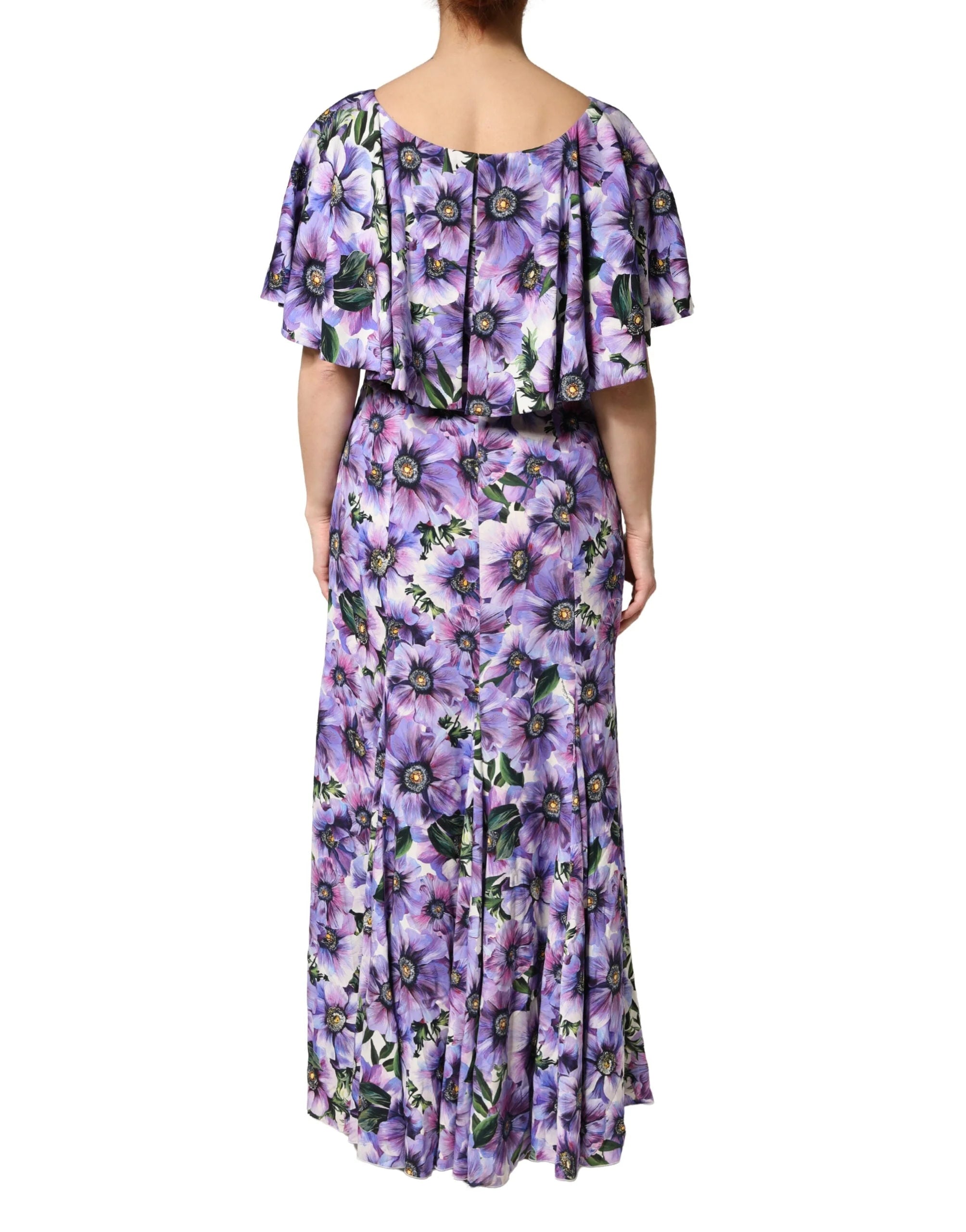 Dolce & Gabbana Purple Floral Silk Stretch Elegant Gown Dress - IT46|XL