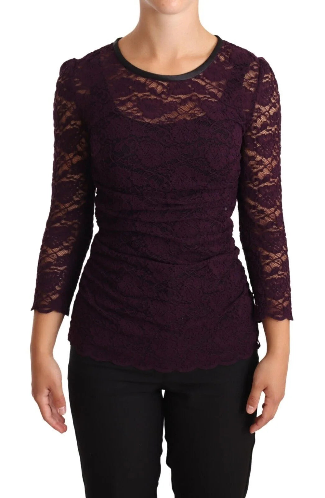 Dolce & Gabbana Purple Lace Long Sleeve Top Blouse - IT38|XS - Blouses