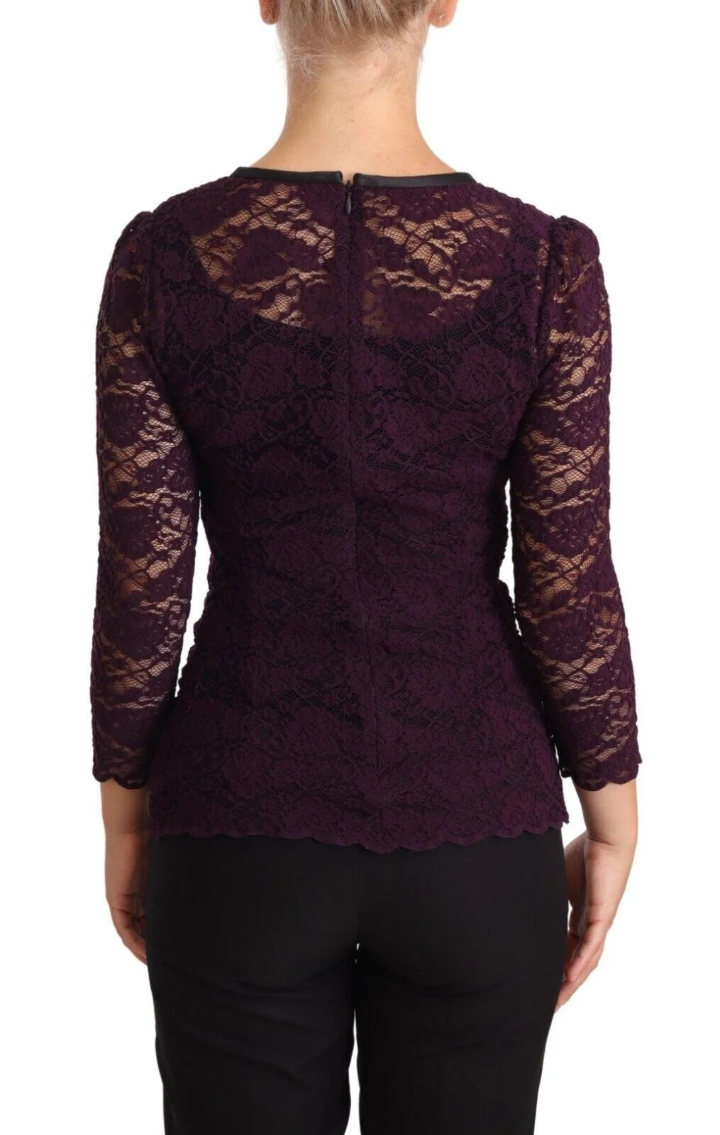 Dolce & Gabbana Purple Lace Long Sleeve Top Blouse - IT38|XS - Blouses