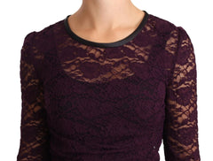 Dolce & Gabbana Purple Lace Long Sleeve Top Blouse - IT38|XS - Blouses