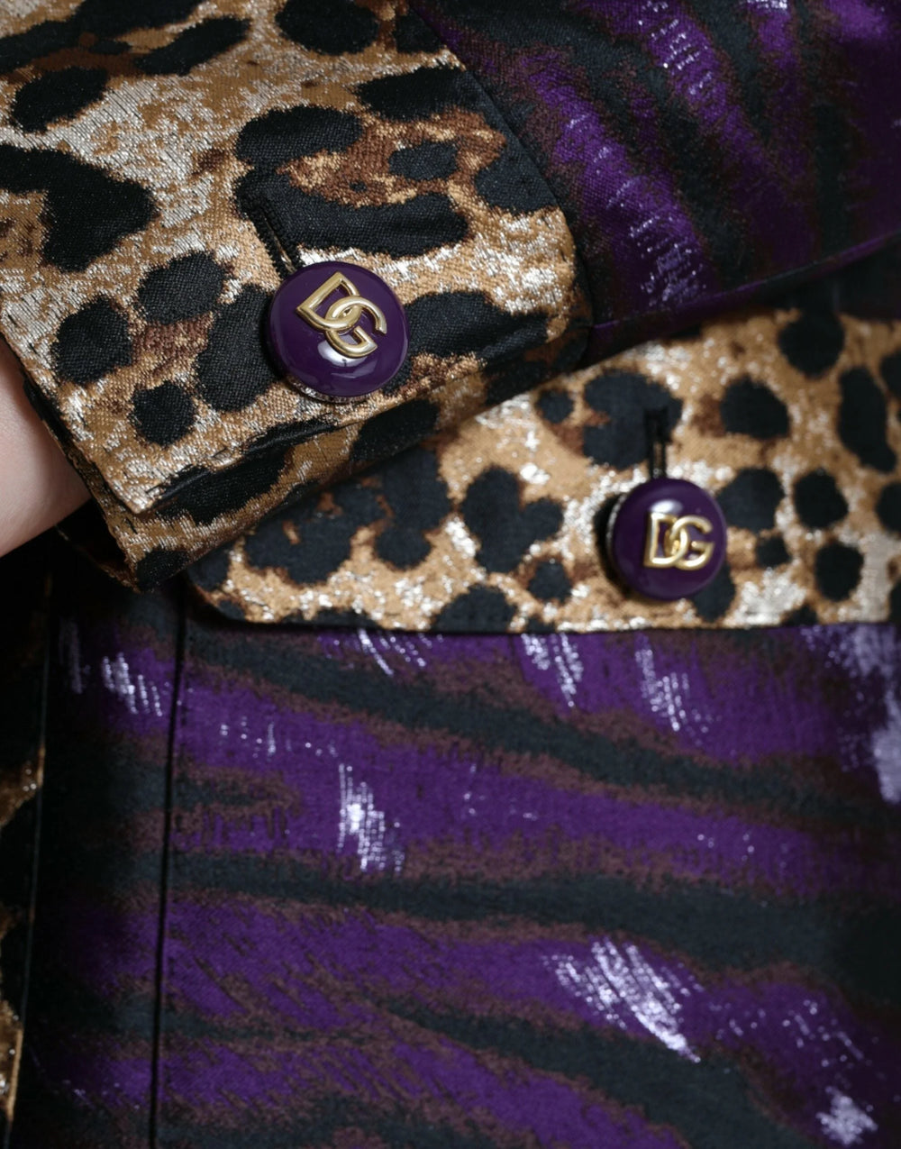 Dolce & Gabbana Purple Lamé Jacquard Tiger Print Coat Jacket - IT36 | XS - Trench Coats