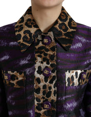 Dolce & Gabbana Purple Lamé Jacquard Tiger Print Coat Jacket - IT36 | XS - Trench Coats