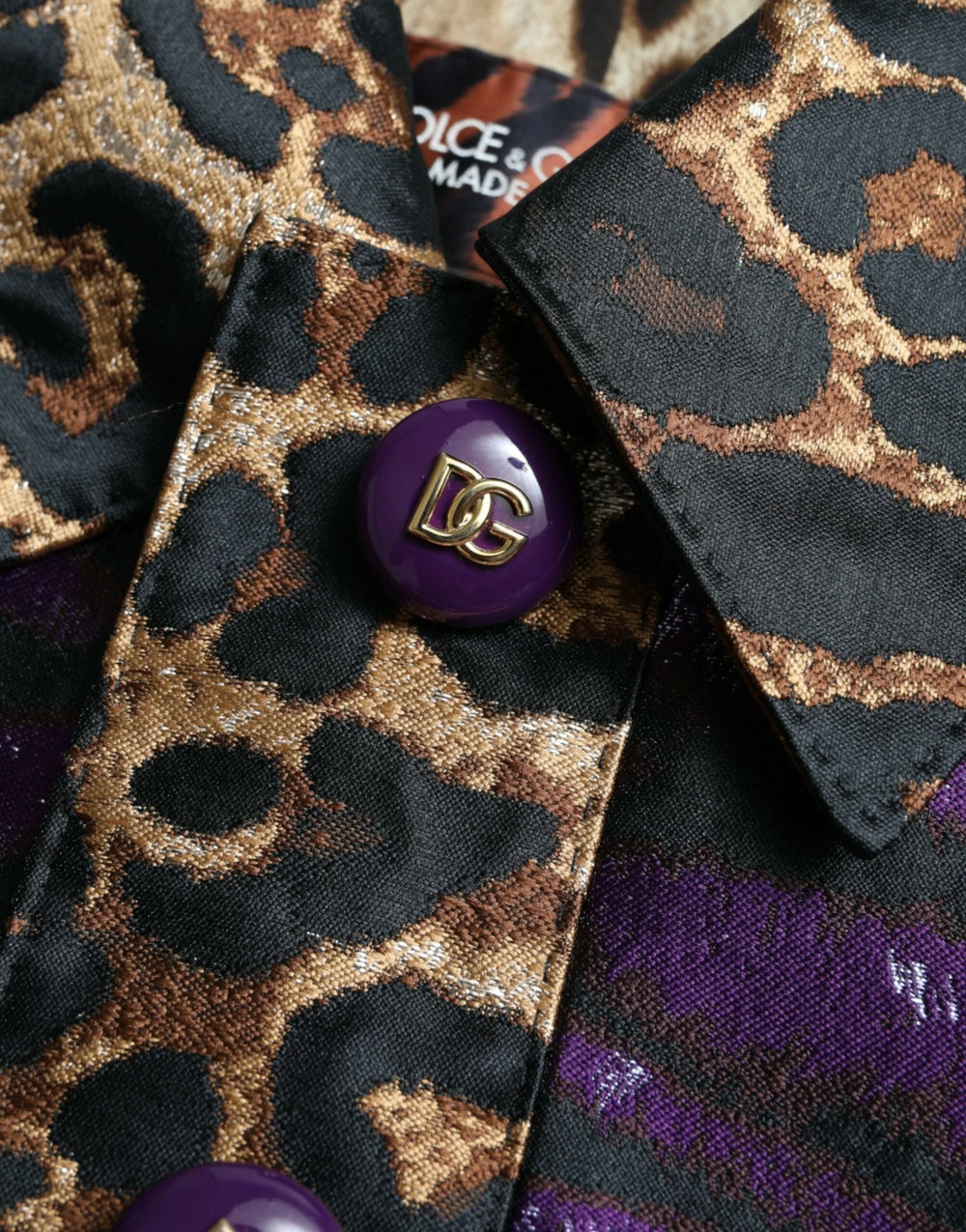 Dolce & Gabbana Purple Lamé Jacquard Tiger Print Coat Jacket - IT36 | XS - Trench Coats