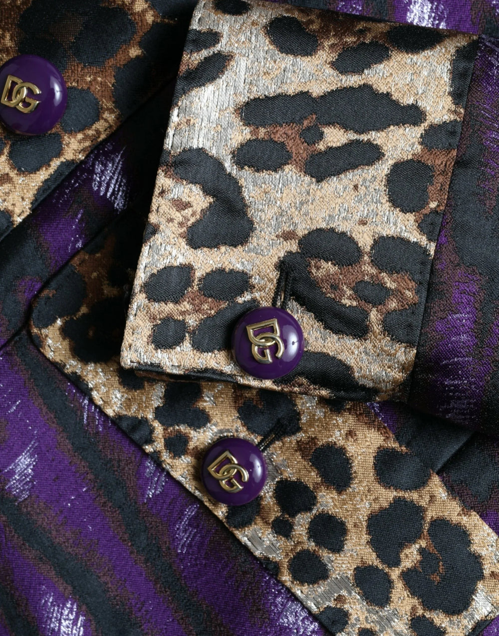 Dolce & Gabbana Purple Lamé Jacquard Tiger Print Coat Jacket - IT36 | XS - Trench Coats
