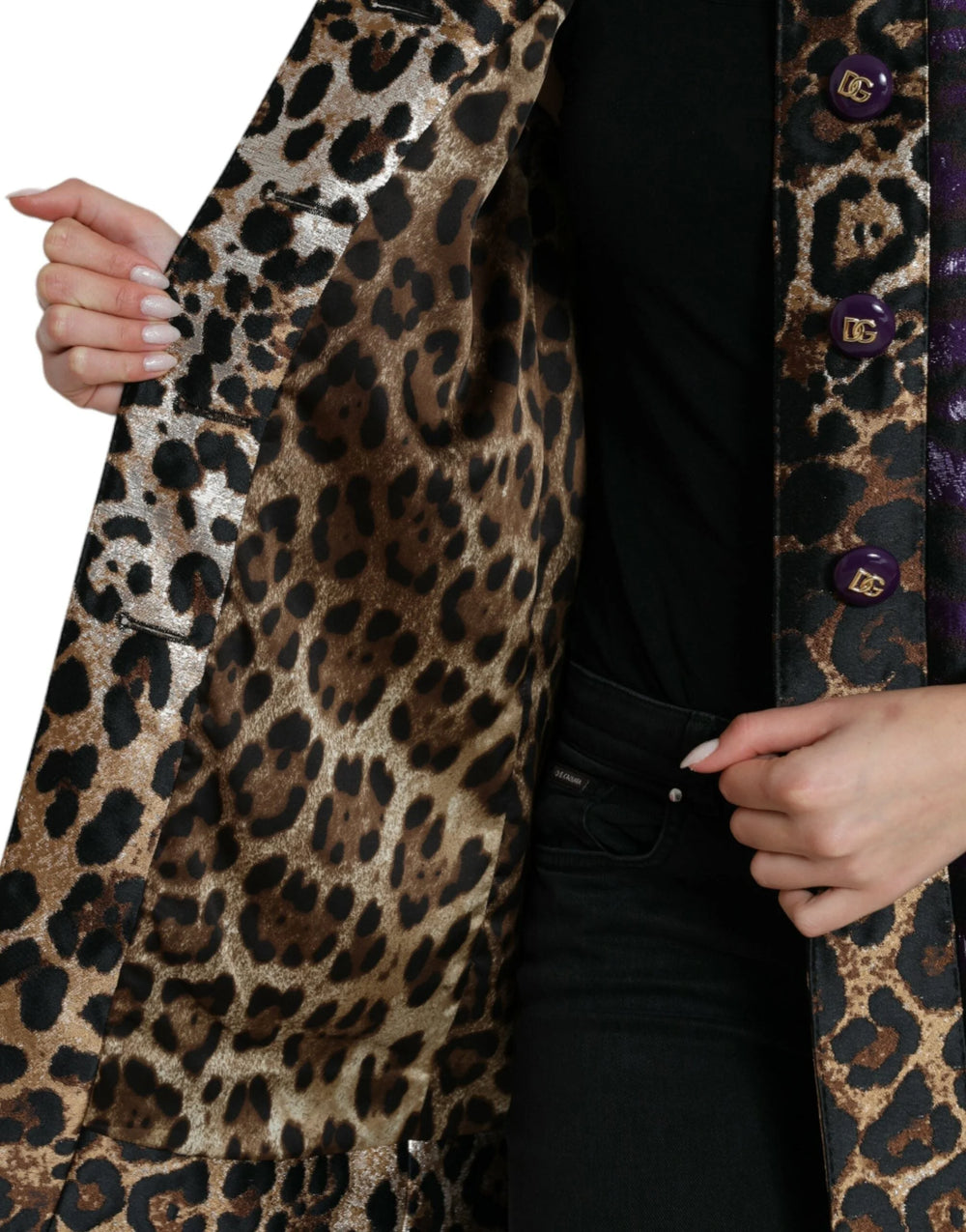 Dolce & Gabbana Purple Lamé Jacquard Tiger Print Coat Jacket - IT36 | XS - Trench Coats