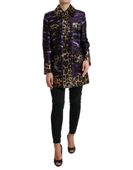 Dolce & Gabbana Purple Lamé Jacquard Tiger Print Coat Jacket - IT36 | XS - Trench Coats