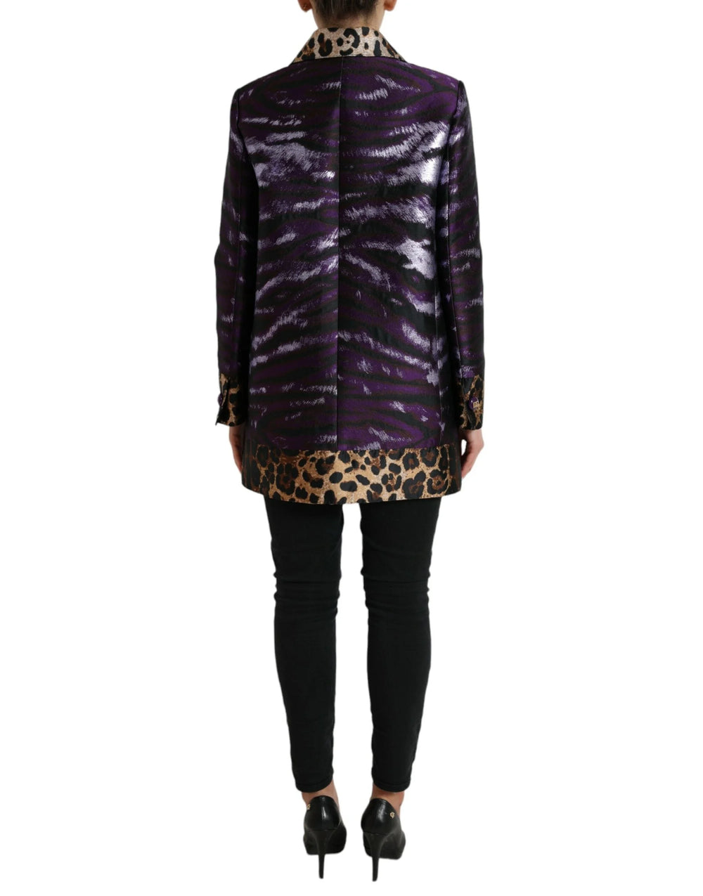Dolce & Gabbana Purple Lamé Jacquard Tiger Print Coat Jacket - IT36 | XS - Trench Coats