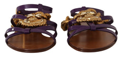 Dolce & Gabbana Purple Leather Devotion Flats Sandals Shoes - Sandals