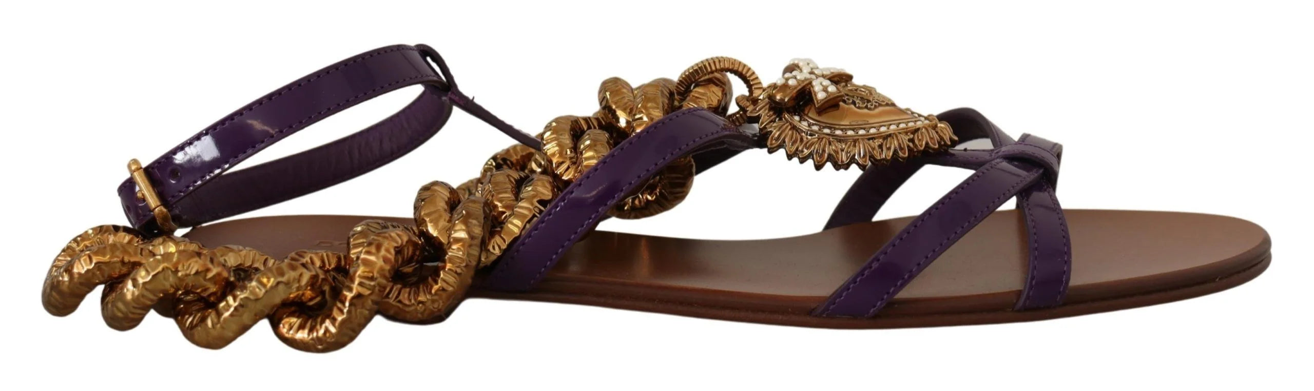 Dolce & Gabbana Purple Leather Devotion Flats Sandals Shoes - Sandals