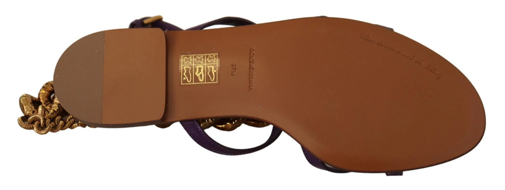 Dolce & Gabbana Purple Leather Devotion Flats Sandals Shoes - Sandals