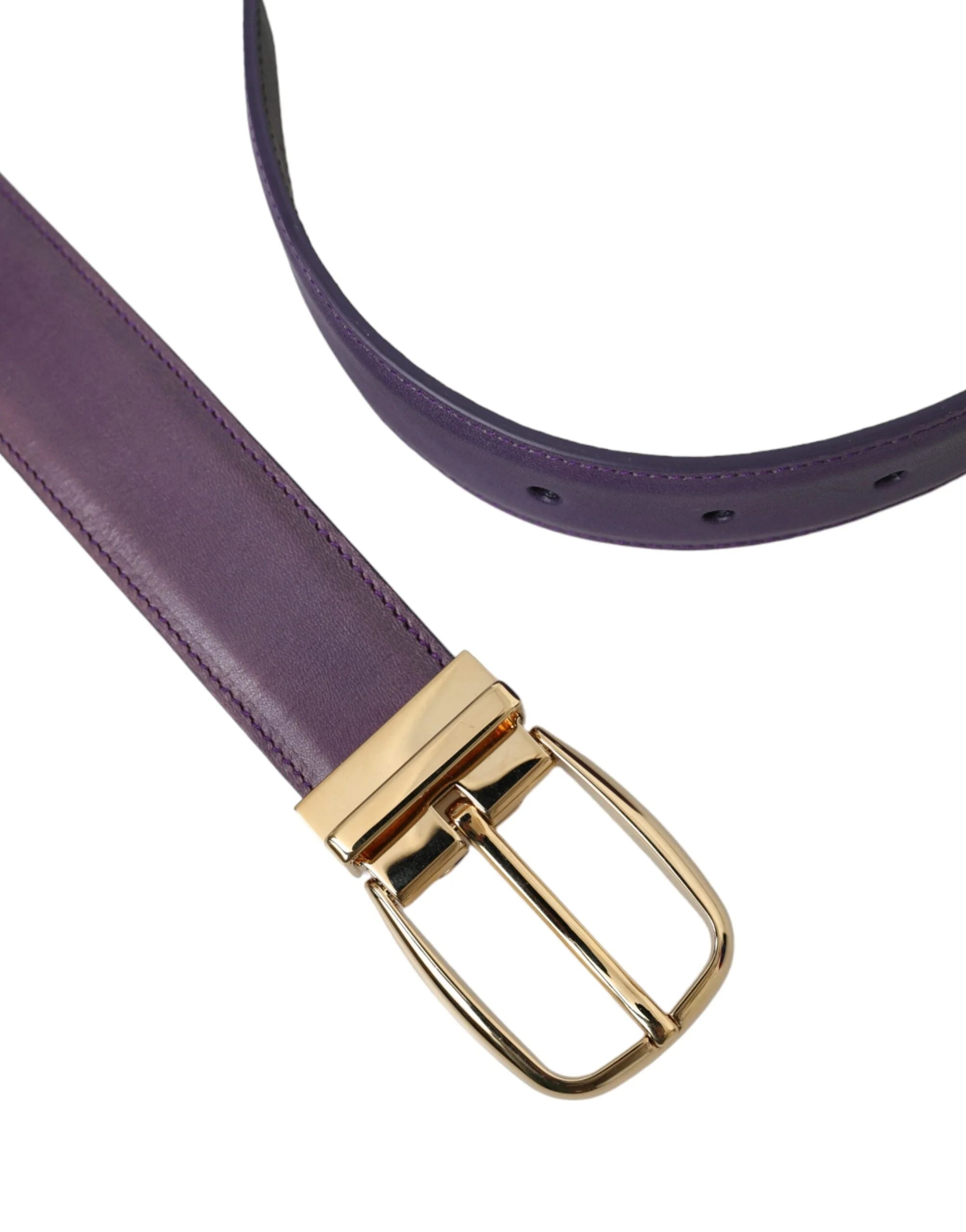 Dolce & Gabbana Purple Leather Gold Metal Buckle Belt Men - 95 cm / 38 Inches - Belts