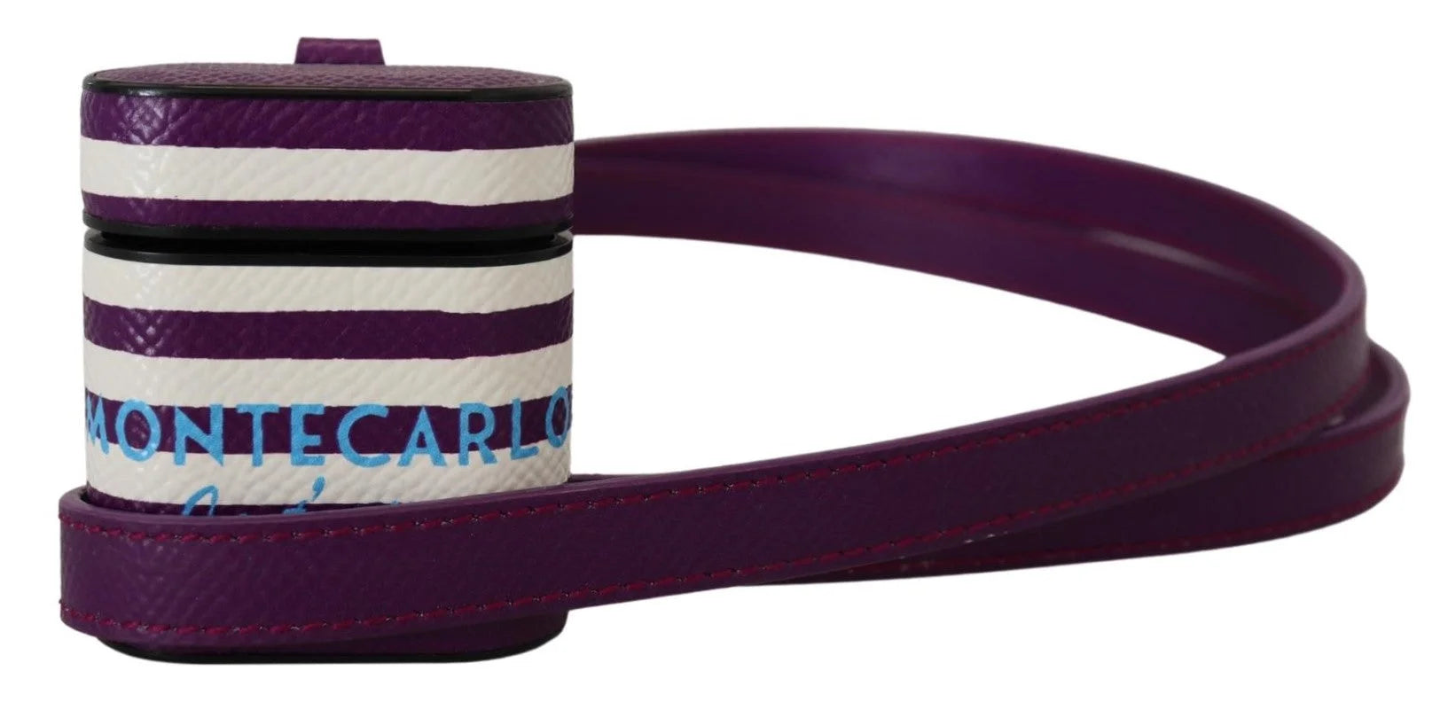 Dolce & Gabbana Purple Leather Strap Gold Metal Logo Airpods Case - Headphone Carrying Cases