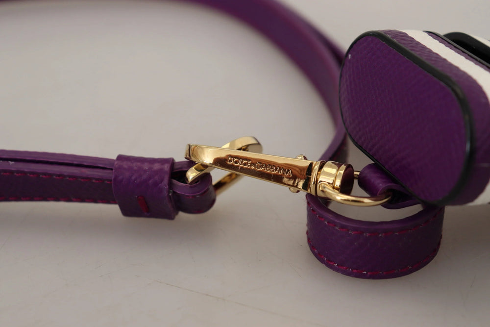 Dolce & Gabbana Purple Leather Strap Gold Metal Logo Airpods Case - Headphone Carrying Cases