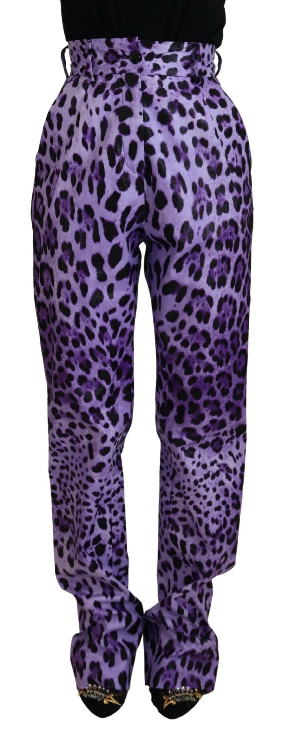 Dolce & Gabbana Purple Leopard Print High Waist Pants - IT40|S - Trousers