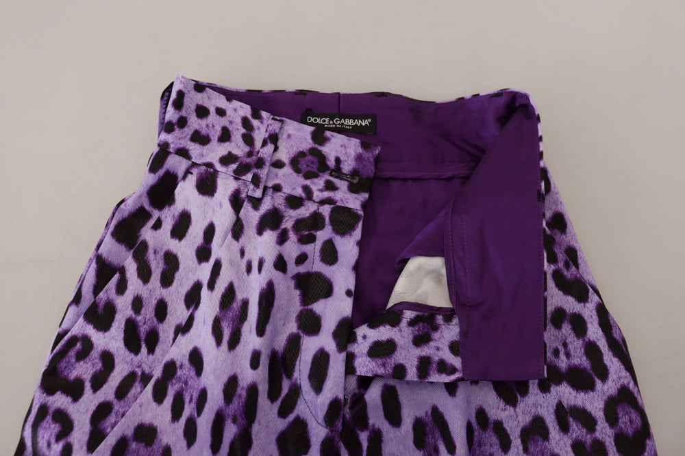 Dolce & Gabbana Purple Leopard Print High Waist Pants - IT40|S - Trousers