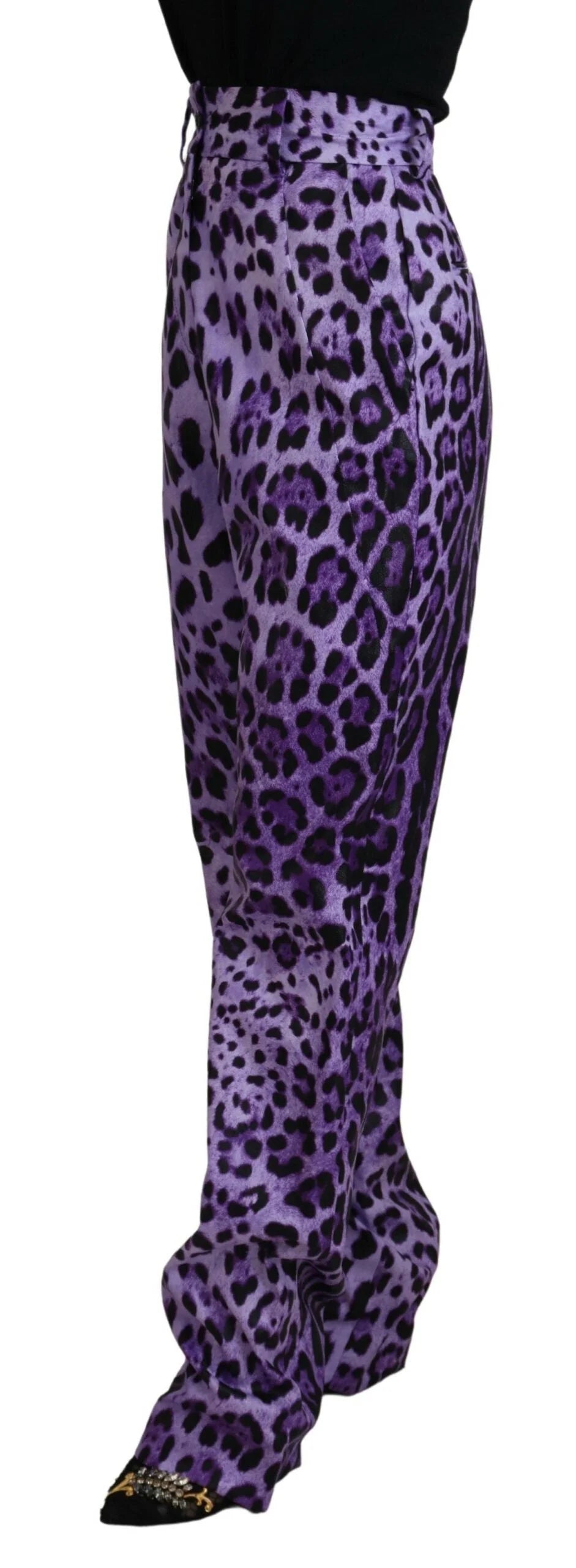 Dolce & Gabbana Purple Leopard Print High Waist Pants - IT40|S - Trousers