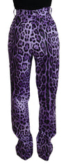 Dolce & Gabbana Purple Leopard Print High Waist Pants - IT40|S - Trousers