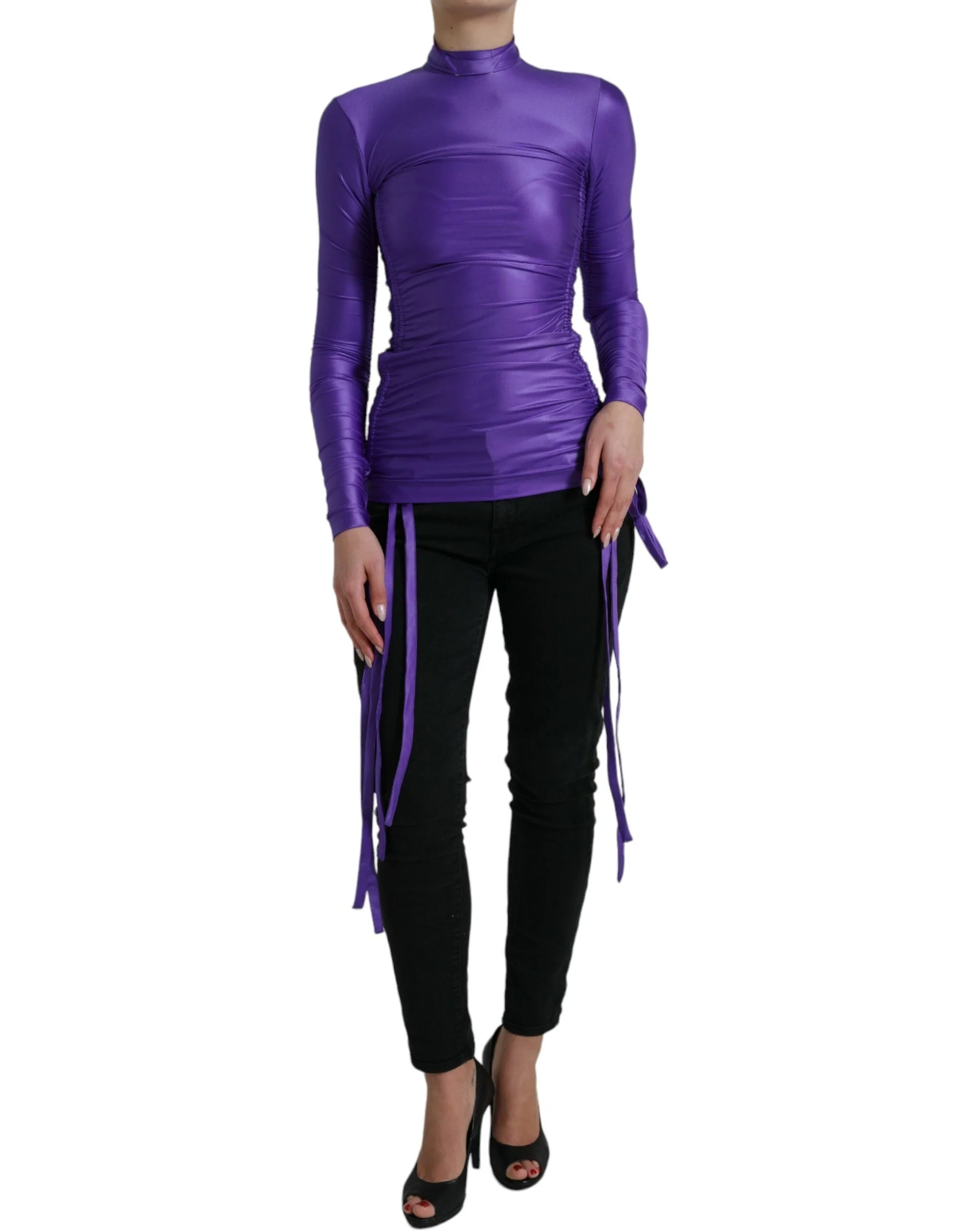 Dolce & Gabbana Purple Nylon Stretch Slim Long Sleeves Top - IT40|S - Shirts