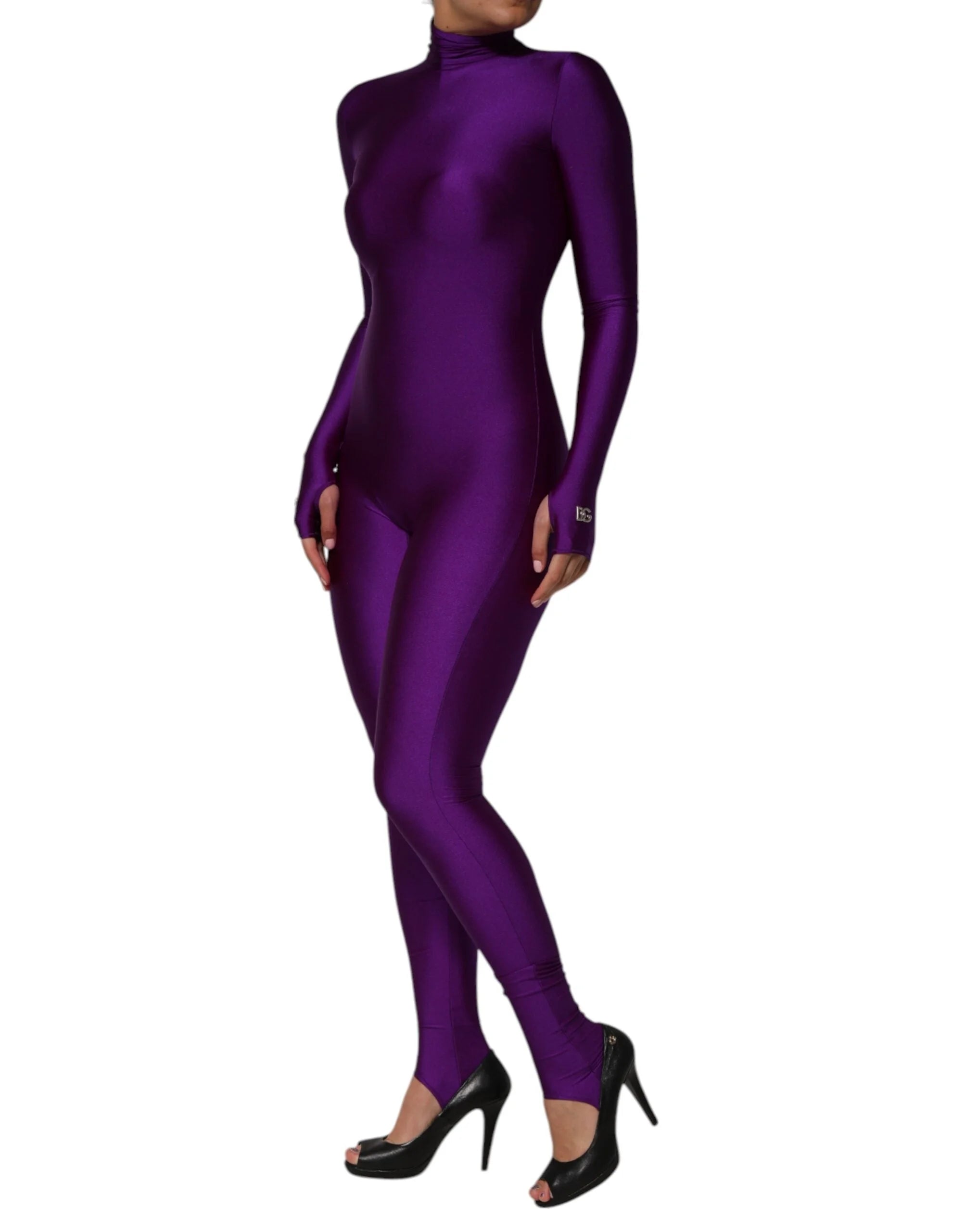 Dolce & Gabbana Purple Nylon Turtleneck Bodycon Jumpsuit Dress - IT40|S - One-Pieces