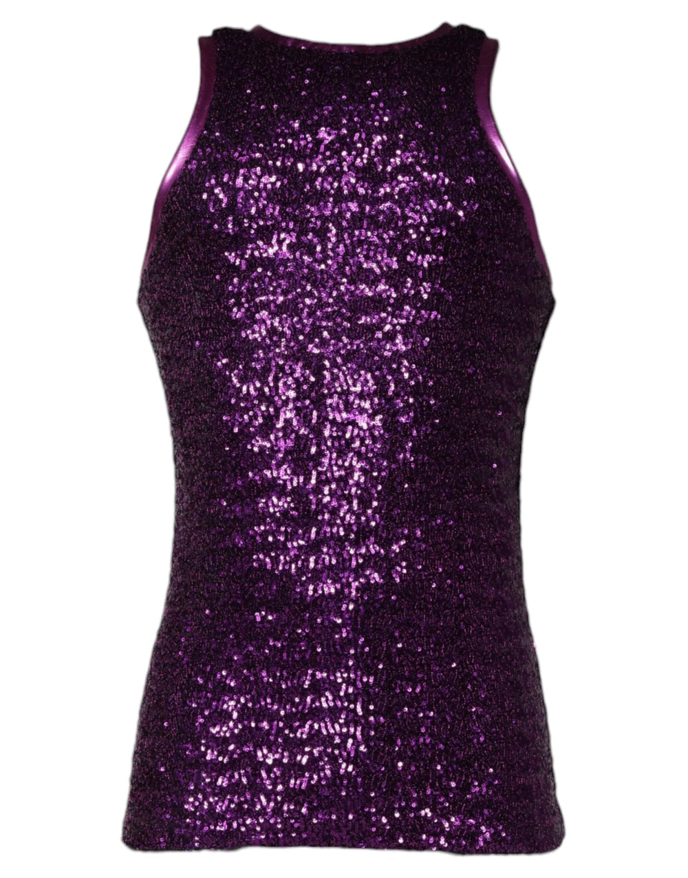 Dolce & Gabbana Purple Sequin Round Neck Sleeveless T-shirt - IT48 | M - Tank Tops