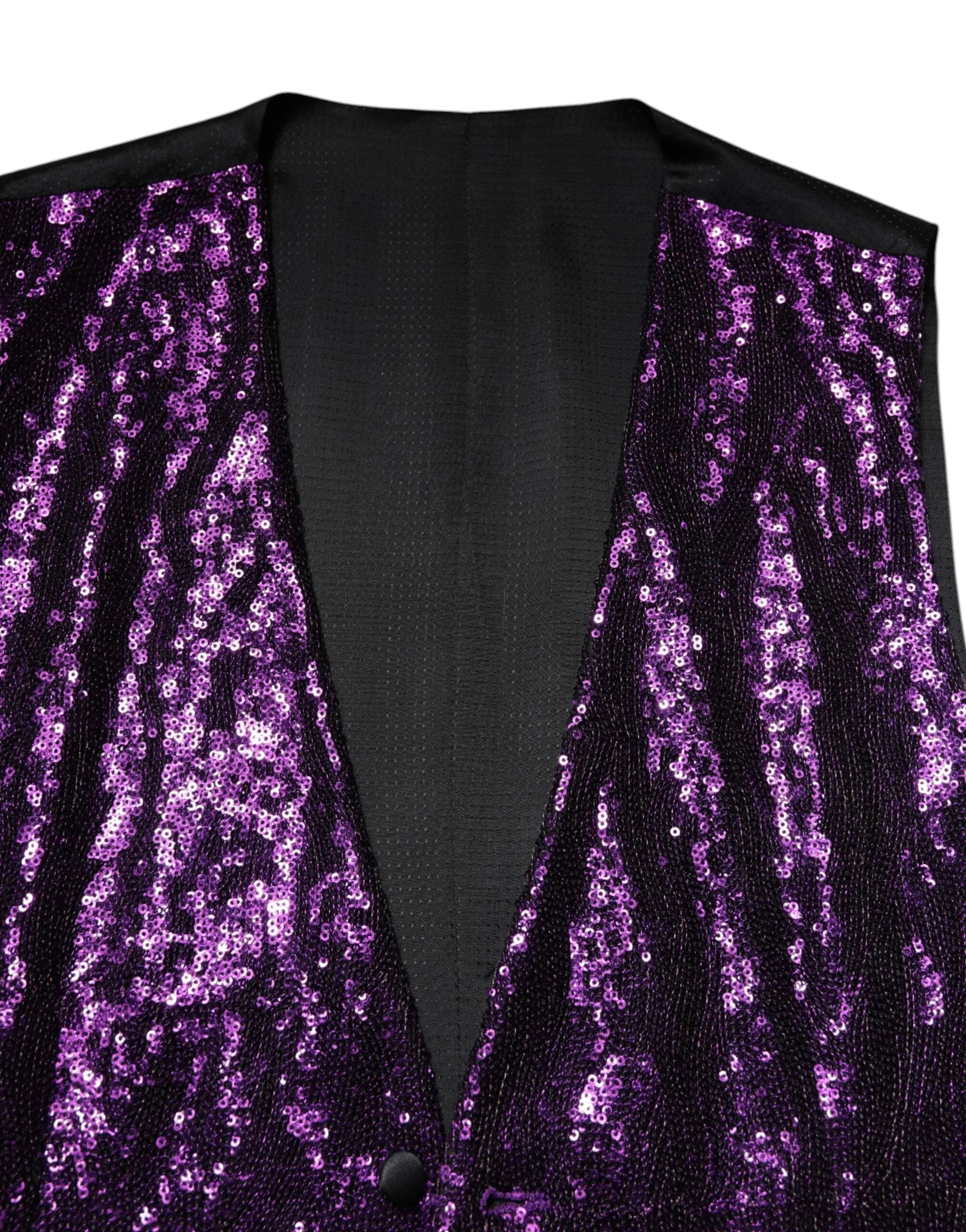 Dolce & Gabbana Purple Sequined Dress Formal Waistcoat Vest - Vests