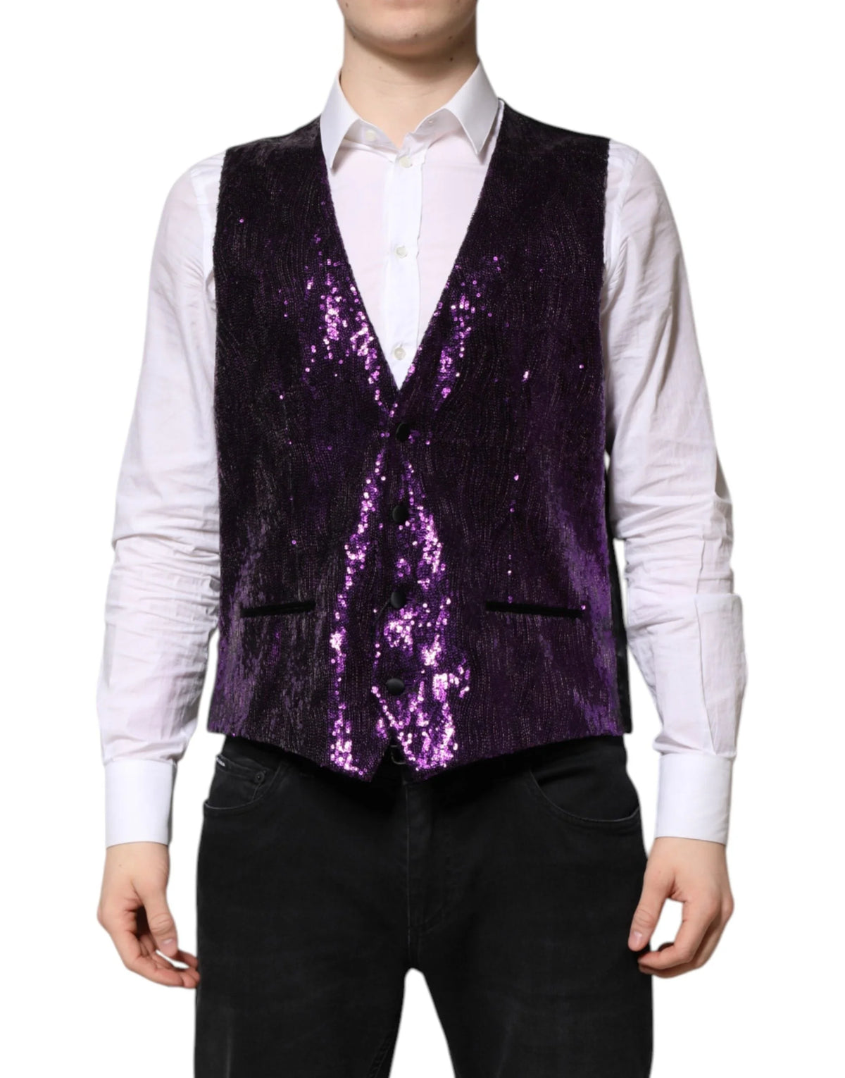 Dolce & Gabbana Purple Sequined Dress Formal Waistcoat Vest - Vests