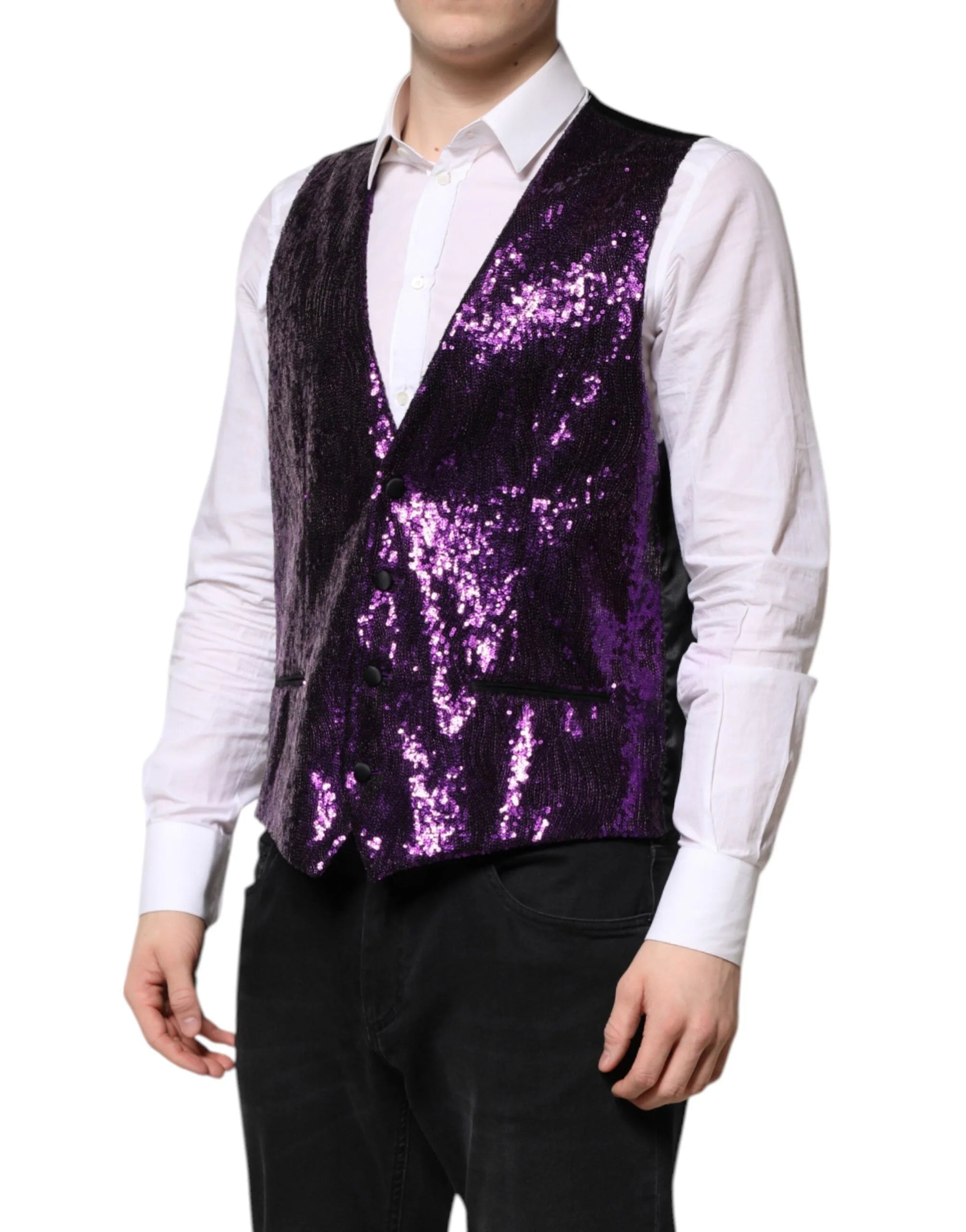 Dolce & Gabbana Purple Sequined Dress Formal Waistcoat Vest - Vests