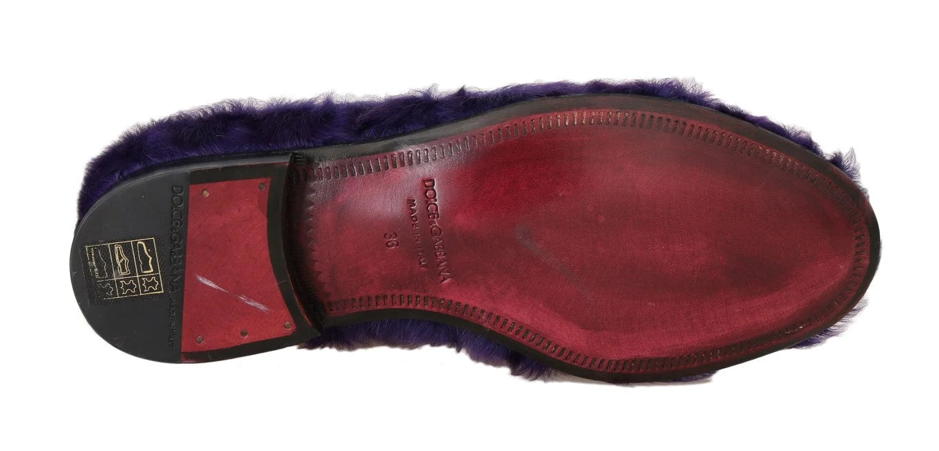 Dolce & Gabbana Purple Sheep Fur Leather Loafers - Flats