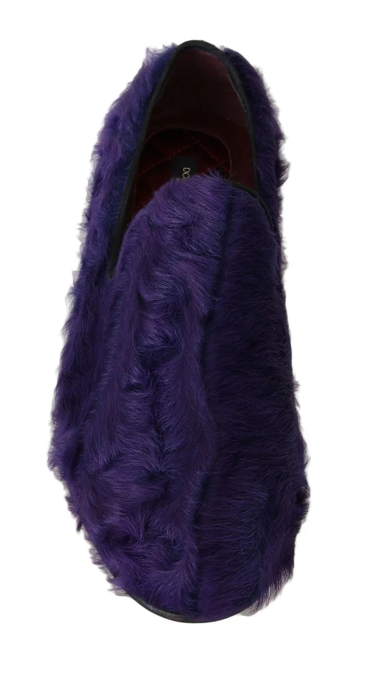 Dolce & Gabbana Purple Sheep Fur Leather Loafers - Flats