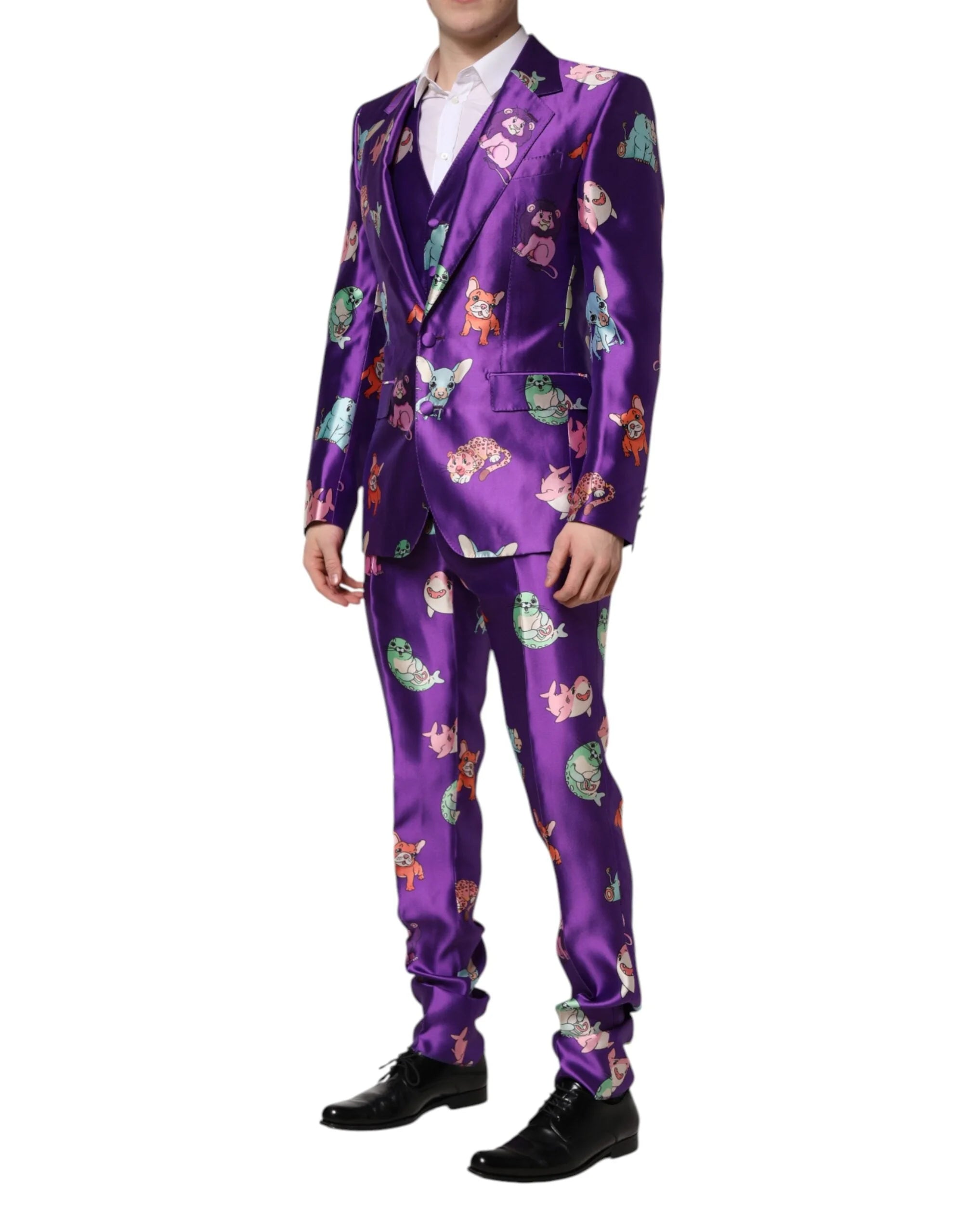 Dolce & Gabbana Purple Silk Animal Print 3 Piece Suit - IT48 | M - Pant Suits