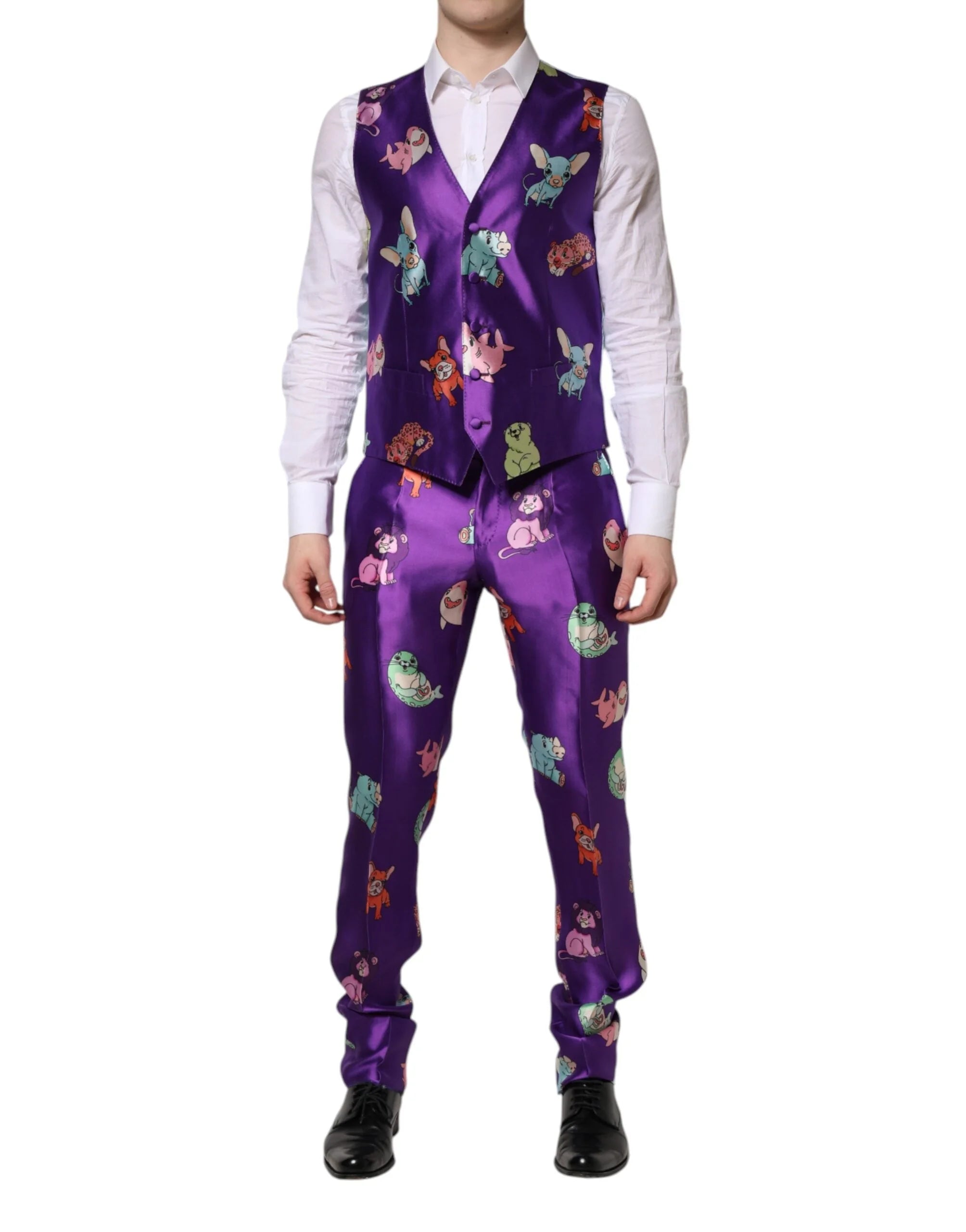 Dolce & Gabbana Purple Silk Animal Print 3 Piece Suit - IT48 | M - Pant Suits